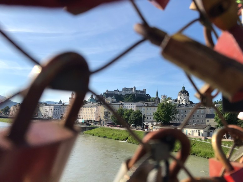 View through Love Lock Bridge in Salzburg
