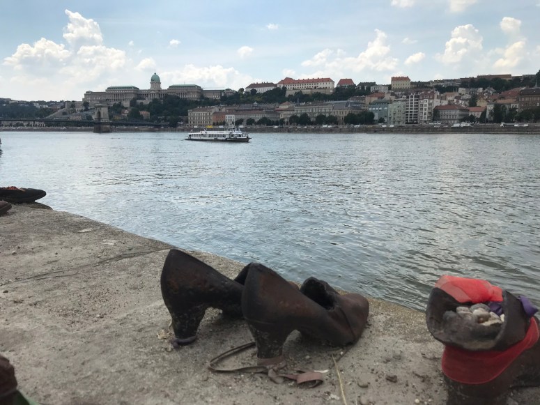Shoes on the Danube with Buda Castle in the Background